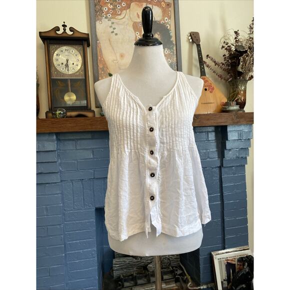 Maeve Anthropologie Pintuck Swing Tank Sz 2 XS S White Button Front Boho - Picture 2 of 12